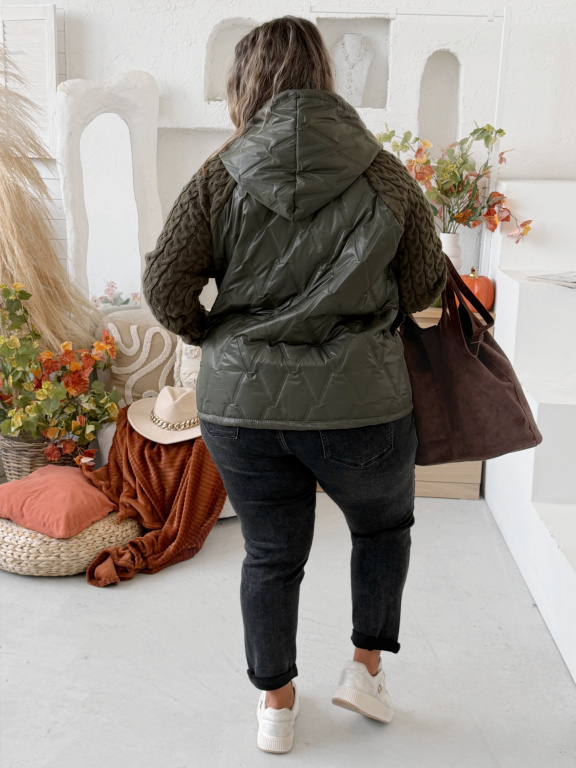 Prošívaná bunda s pletenými rukávy Jorny do 4XL - khaki
