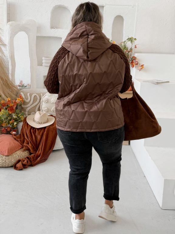 Prošívaná bunda s pletenými rukávy Jorny do 4XL - čokoláda