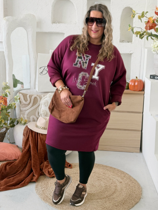 Máslové tunikové šaty NY do 4XL  - bordo