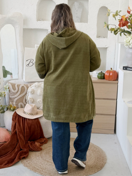 Dlouhý mikinový kabátek Kaira do 4XL - oliva