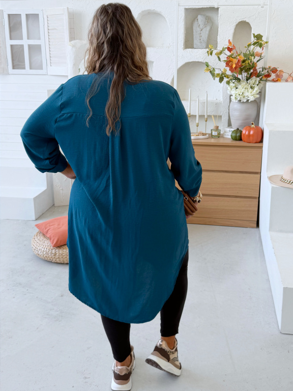 Lehounká oversize košile do 3XL velikosti nemačkavá - petrolejová