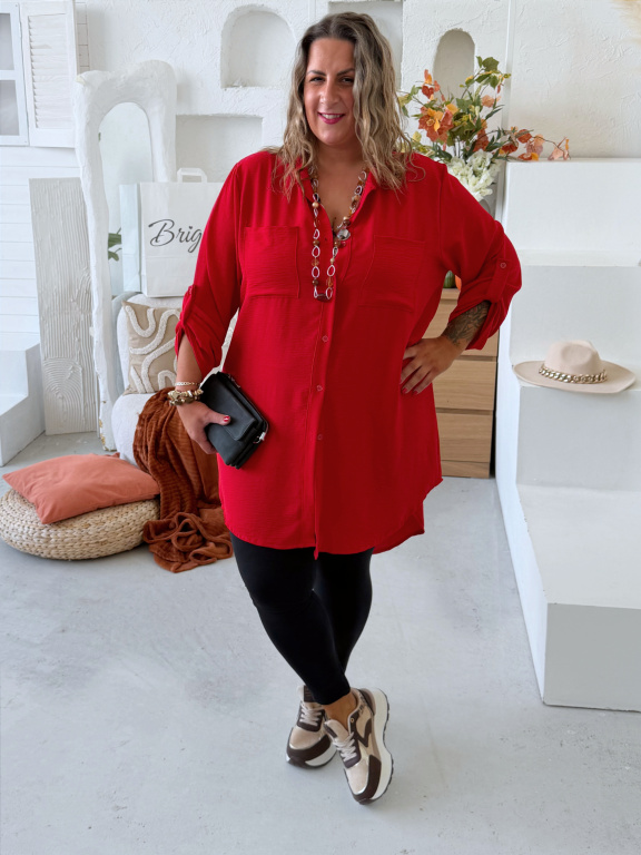 Lehounká oversize košile do 3XL velikosti nemačkavá - červená
