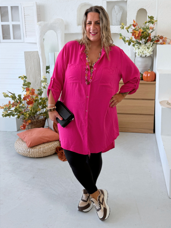 Lehounká oversize košile do 3XL velikosti nemačkavá - fuchsiová