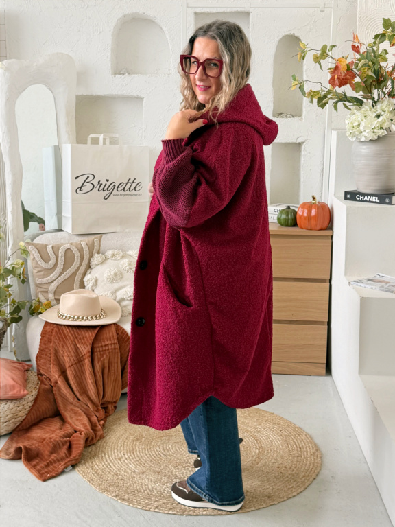 Kabát Wool s pletnými rukávy do 4XL - vínová