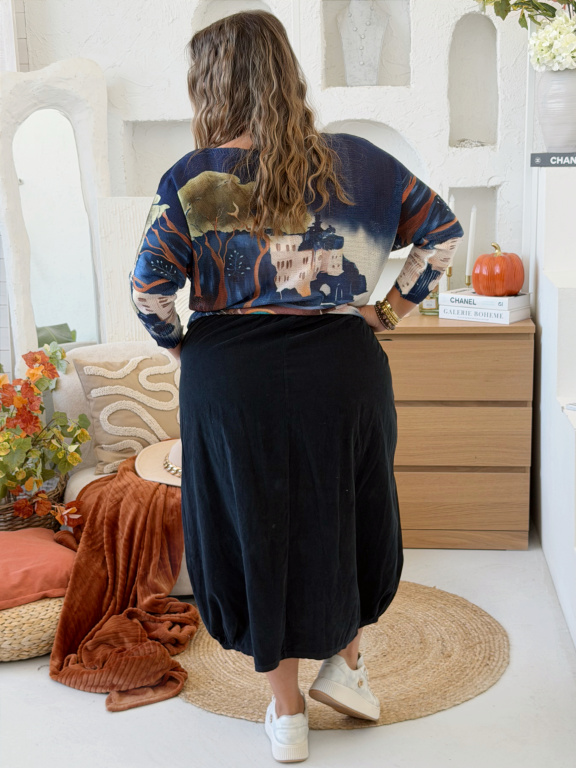 Manšestrová sukně Hana extra pružná v pase do 4XL - černá