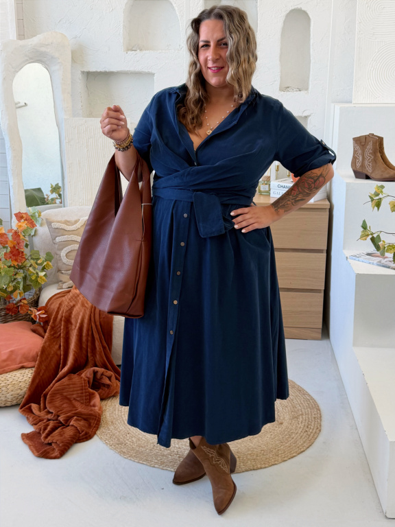 Zavinovací áčkové šaty Manšestr Susan do 3XL - tmavě modré