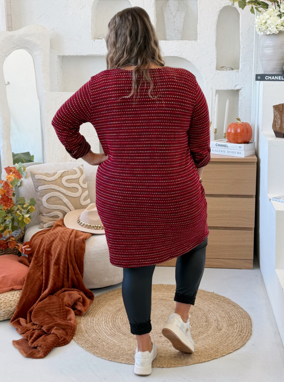 Úpletové šaty Colories s náhrdelníkem do 3XL - vínové