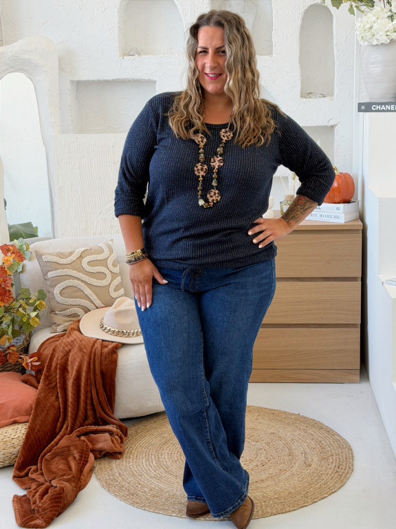 Úpletový pružný svetřík Vesna do 4XL - tmavě modrý