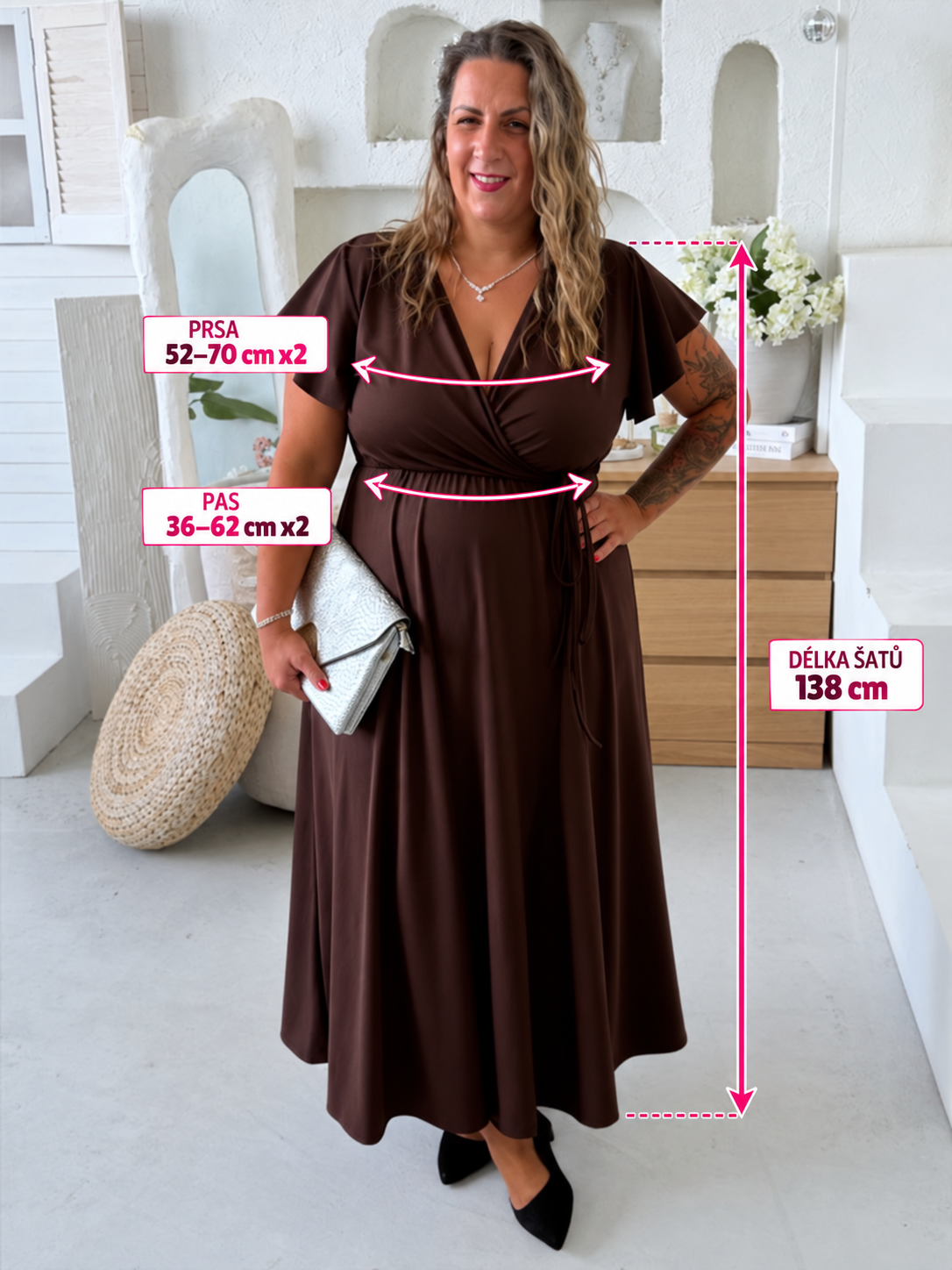 Plesové společenské šaty Vilma do 4XL - čokoládové