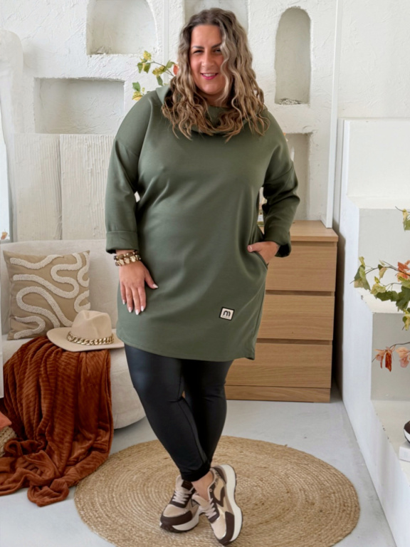Máselkové tunikové šaty Edison do 3XL - khaki