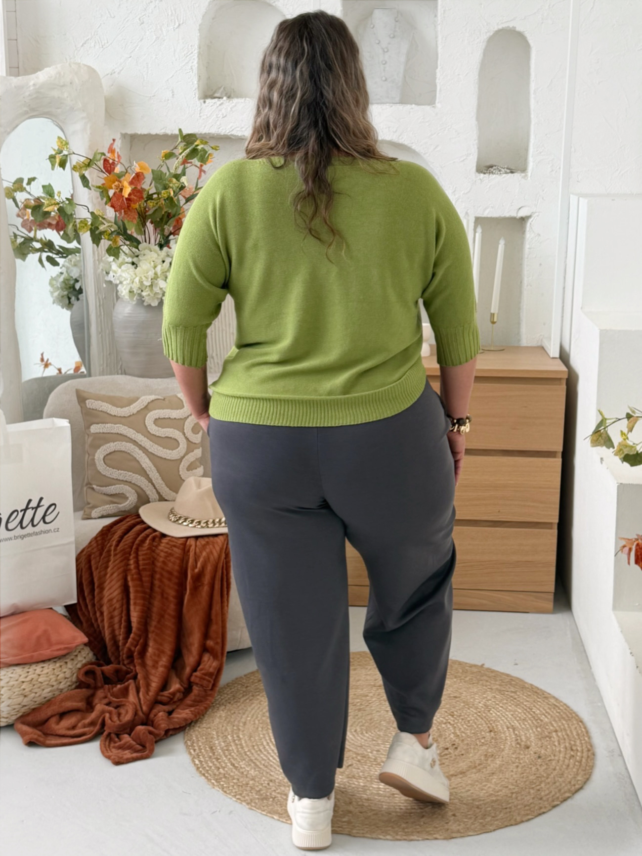 Máselkové kalhoty Jasmin do 3XL - šedé
