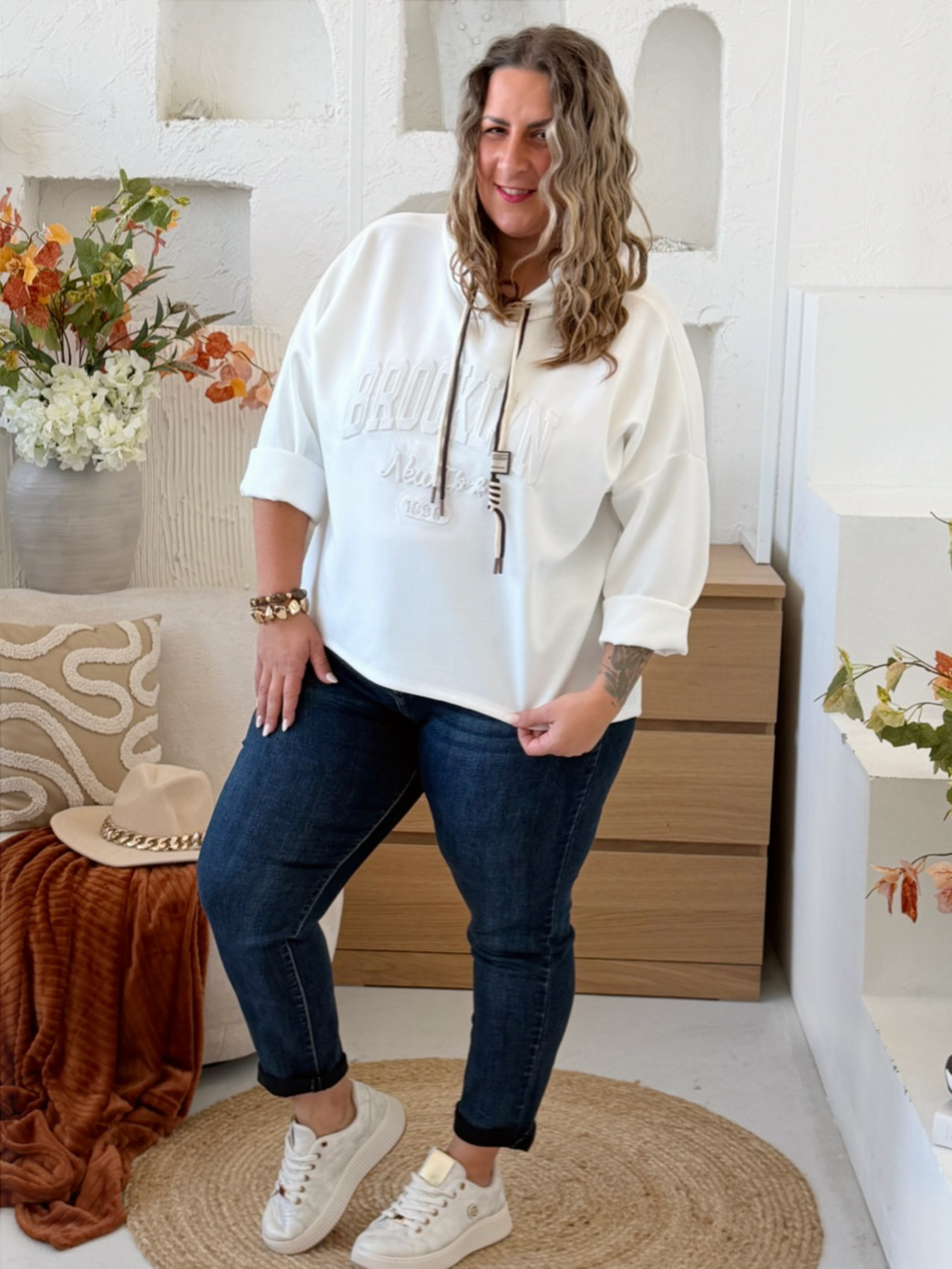 Mikina Brooklyn máselko do 3XL - bílá