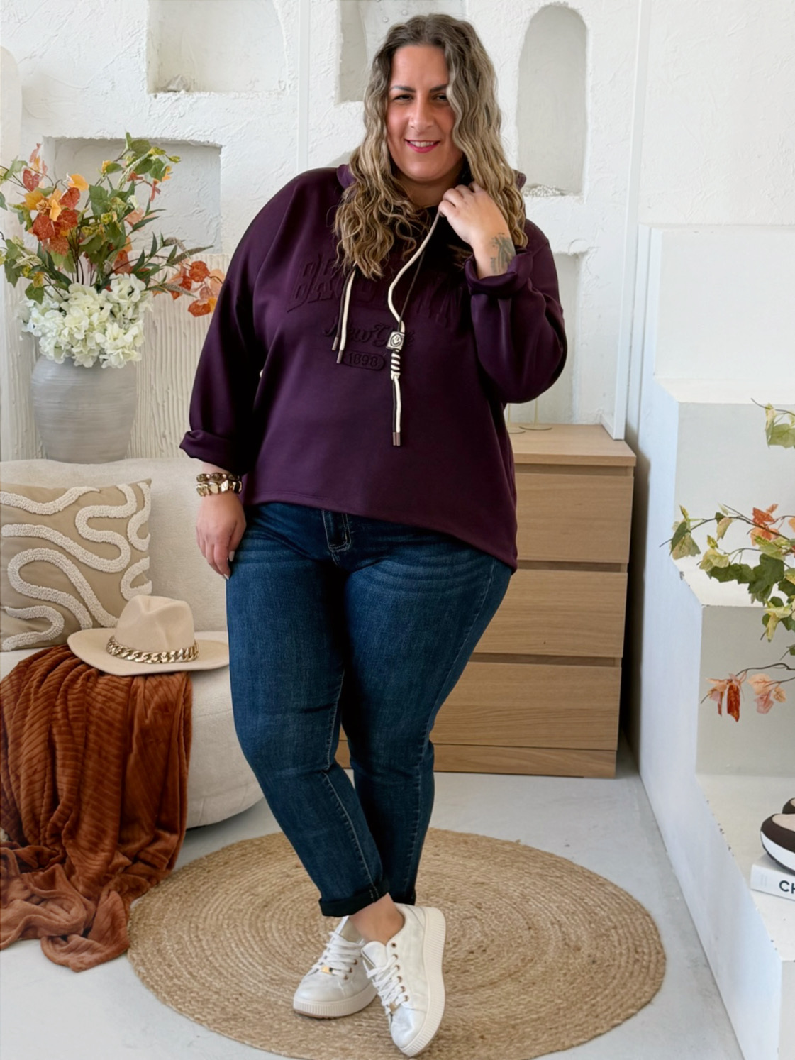 Mikina Brooklyn máselko do 3XL - tmavě fialová