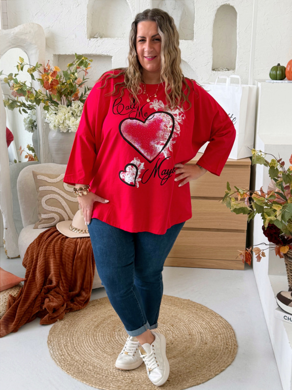 Oversize tričko Srdce Ellie do 4XL - červené
