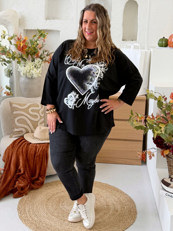 Oversize tričko Srdce Ellie do 4XL - černé