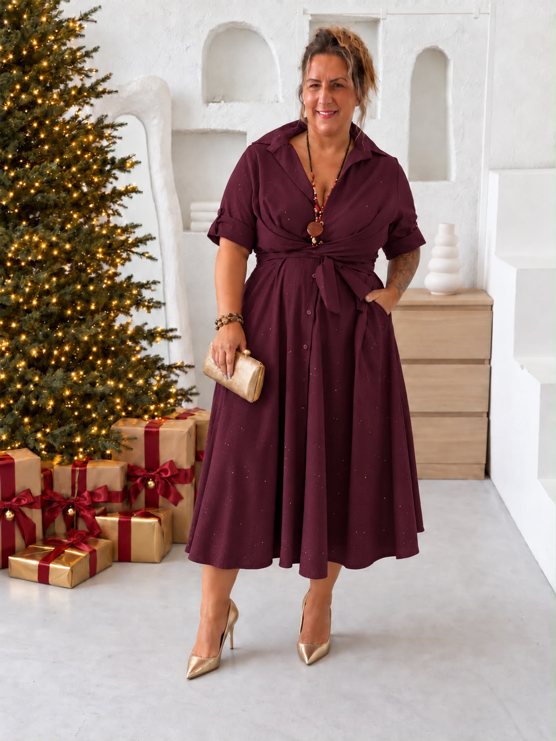 Zavinovací áčkové šaty Glitter Susan do 3XL - bordo