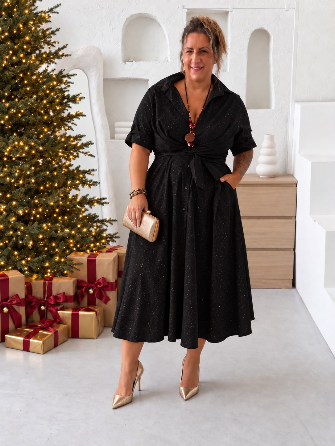Zavinovací áčkové šaty Glitter Susan  do 3XL - černé