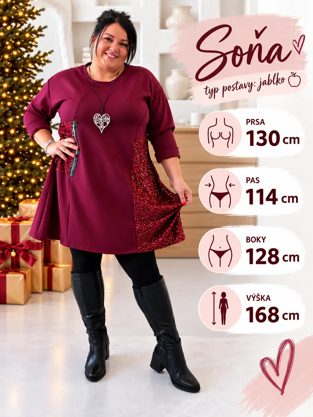 Máselkové sváteční šaty Elori do 4XL - vínové