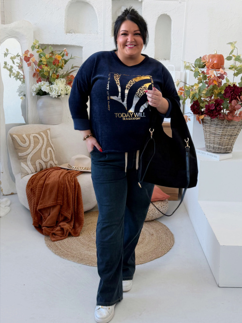 Mikina vzhledu manšestru - měkoučká - Goldie do 3XL - tmavě modrá