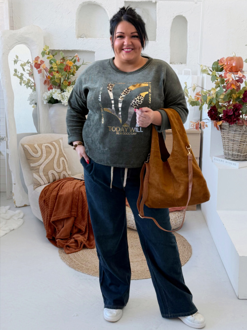 Mikina vzhledu manšestru - měkoučká - Goldie do 3XL - khaki