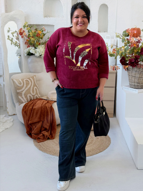 Mikina vzhledu manšestru - měkoučká - Goldie do 3XL - vínová
