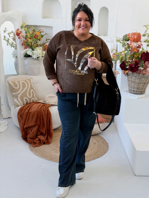 Mikina vzhledu manšestru - měkoučká - Goldie do 3XL - čokoláda