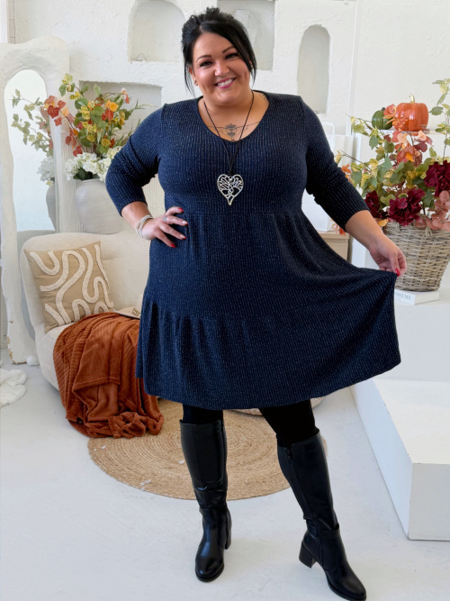 Úpletové šaty áčkové Janis do 4XL - tmavě modré