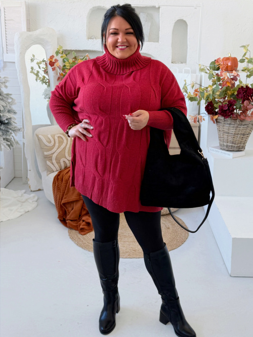 Oversize rolák Sofie do 4XL - tmavší červená