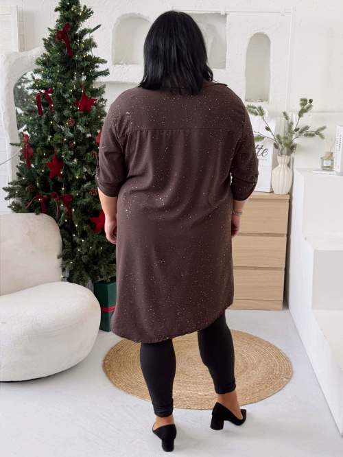Košile PARTY QUEEN do 4XL - čokoláda