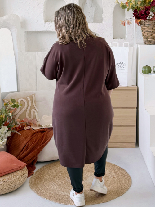 Šaty s volným límcem Ruby do 4XL - čokoládové