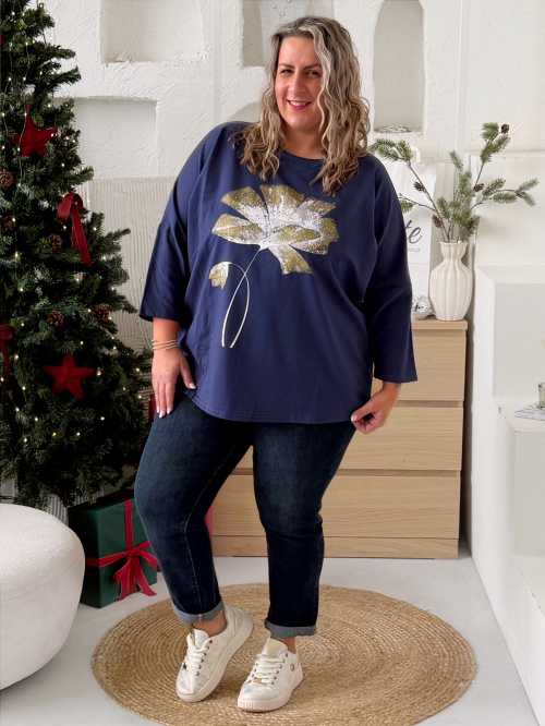 Oversize tričko Květina Ellie do 4XL - tmavě modré