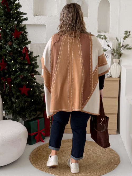 Elegantní úpletové pončo do 4XL - camel