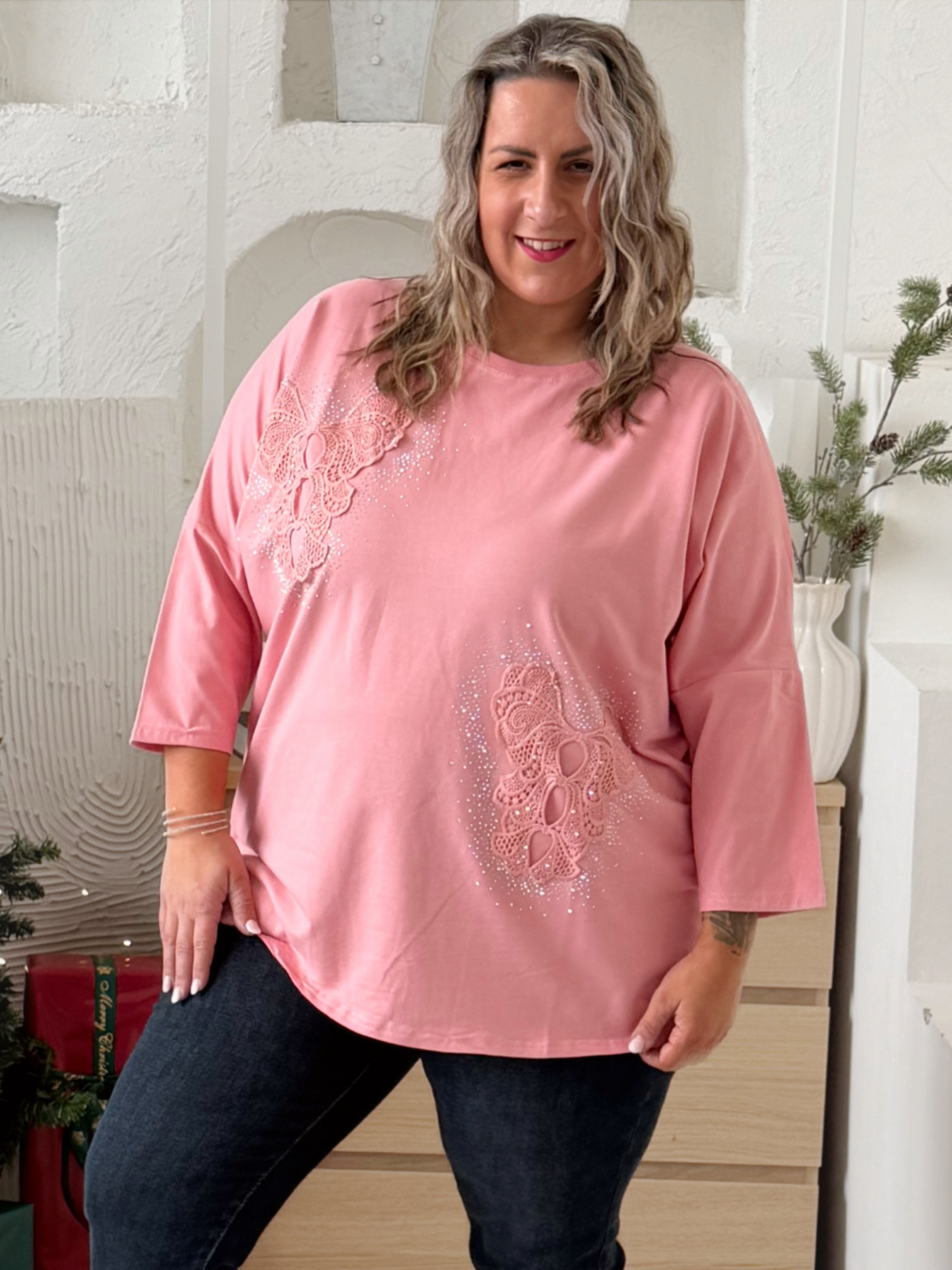 Oversize tričko Motýlci Ellie do 4XL - růžové