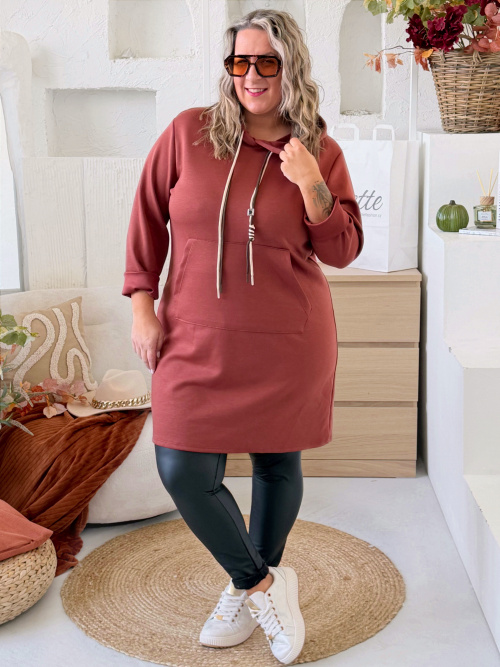 Máselkové tunikové šaty Doris do 3XL - cihlové