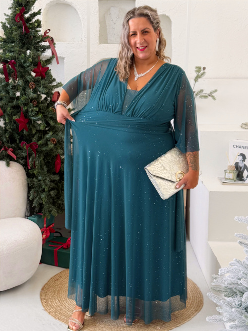 Plesové společenské šaty Isabell do 4XL - petrolej