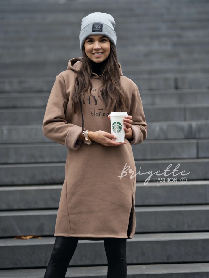 Vyteplená mikina s rozparkem Why - camel