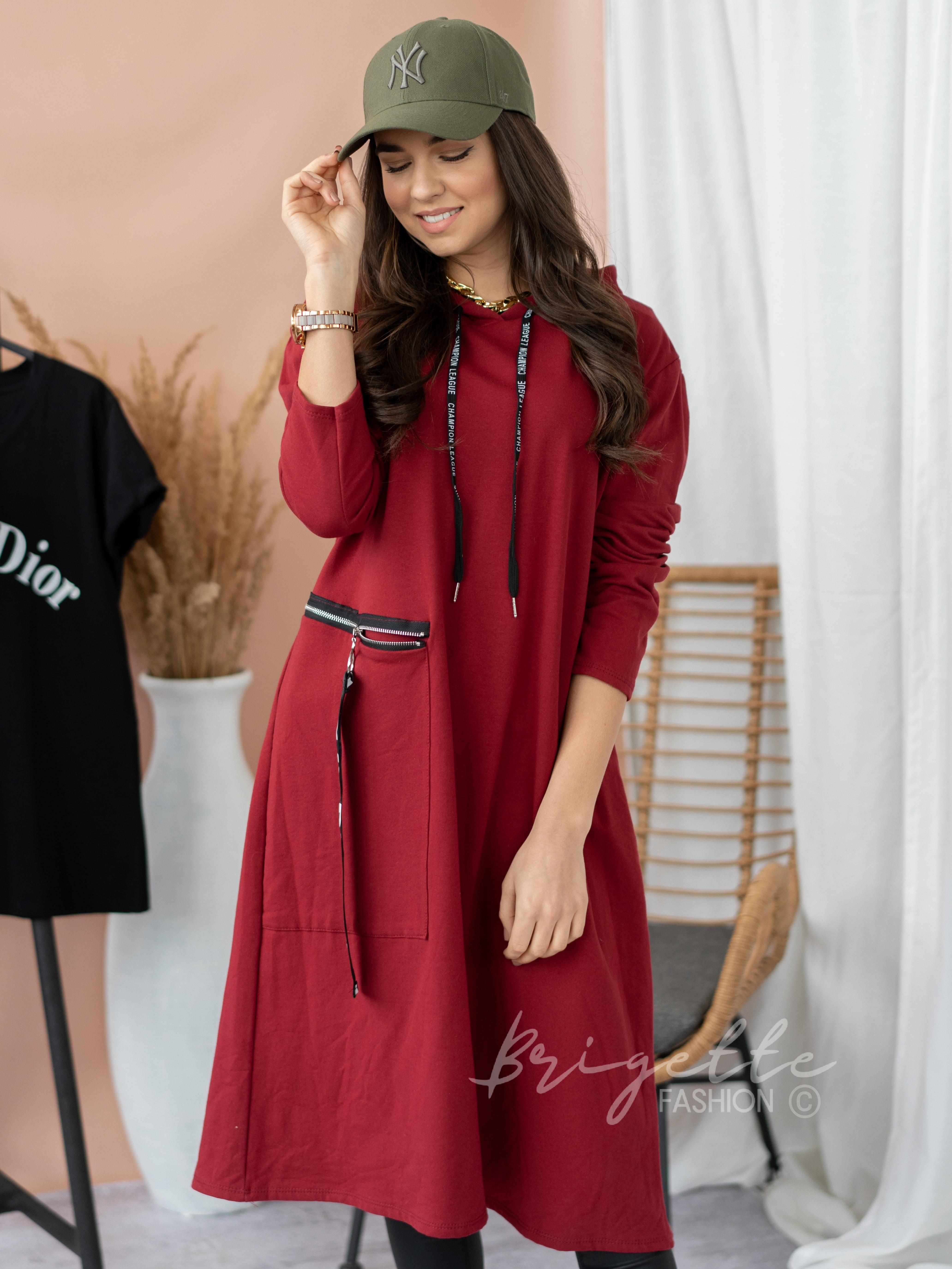Oversize maxi mikina vínová