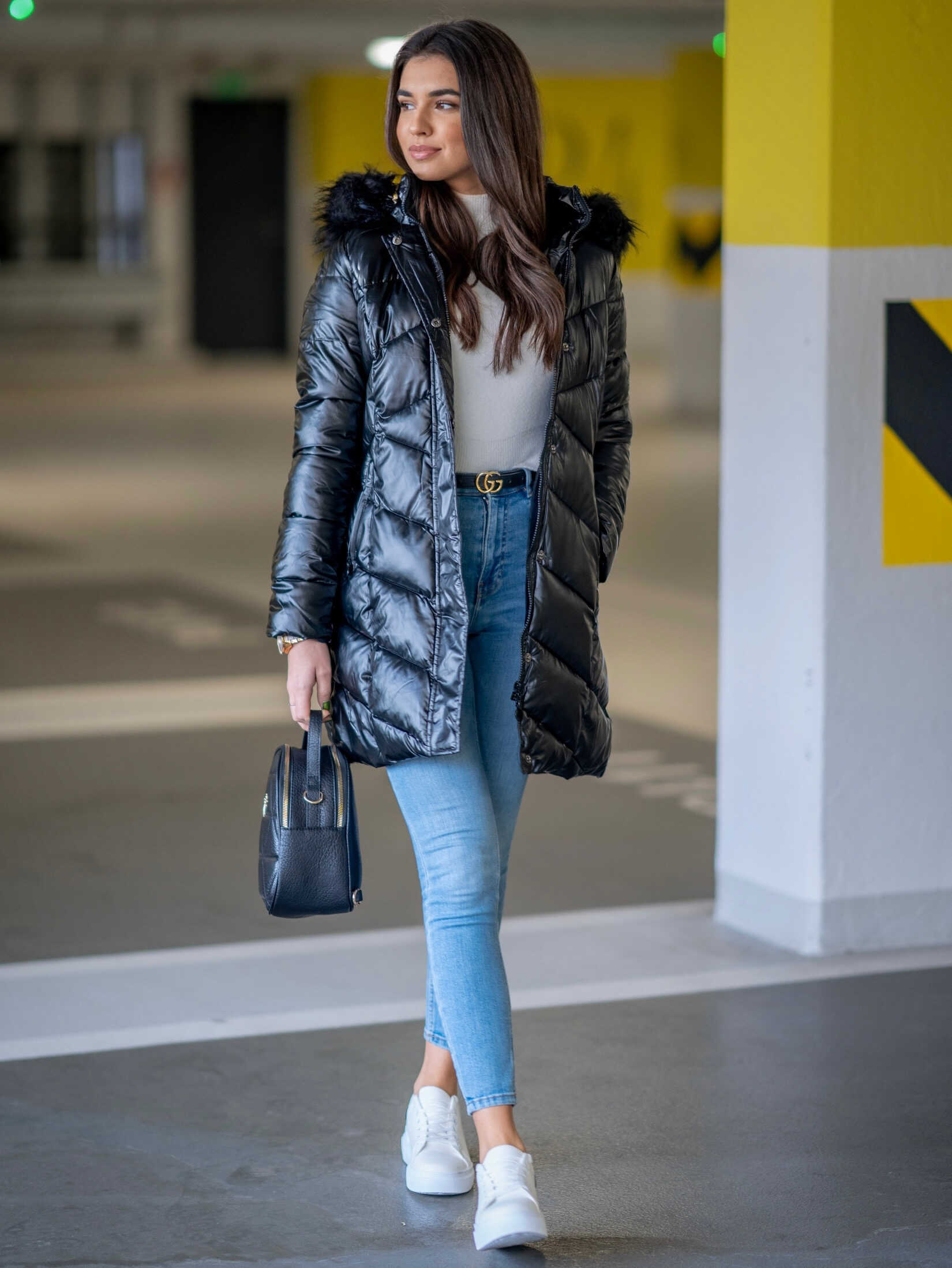 Zimní bunda vzhled koženka černá