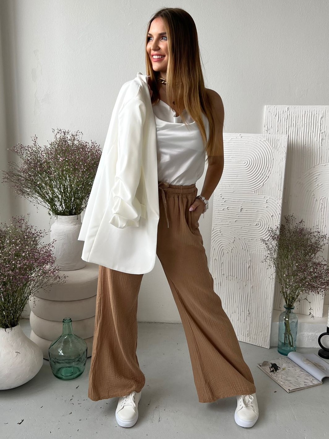 Mušelínové kalhoty camel