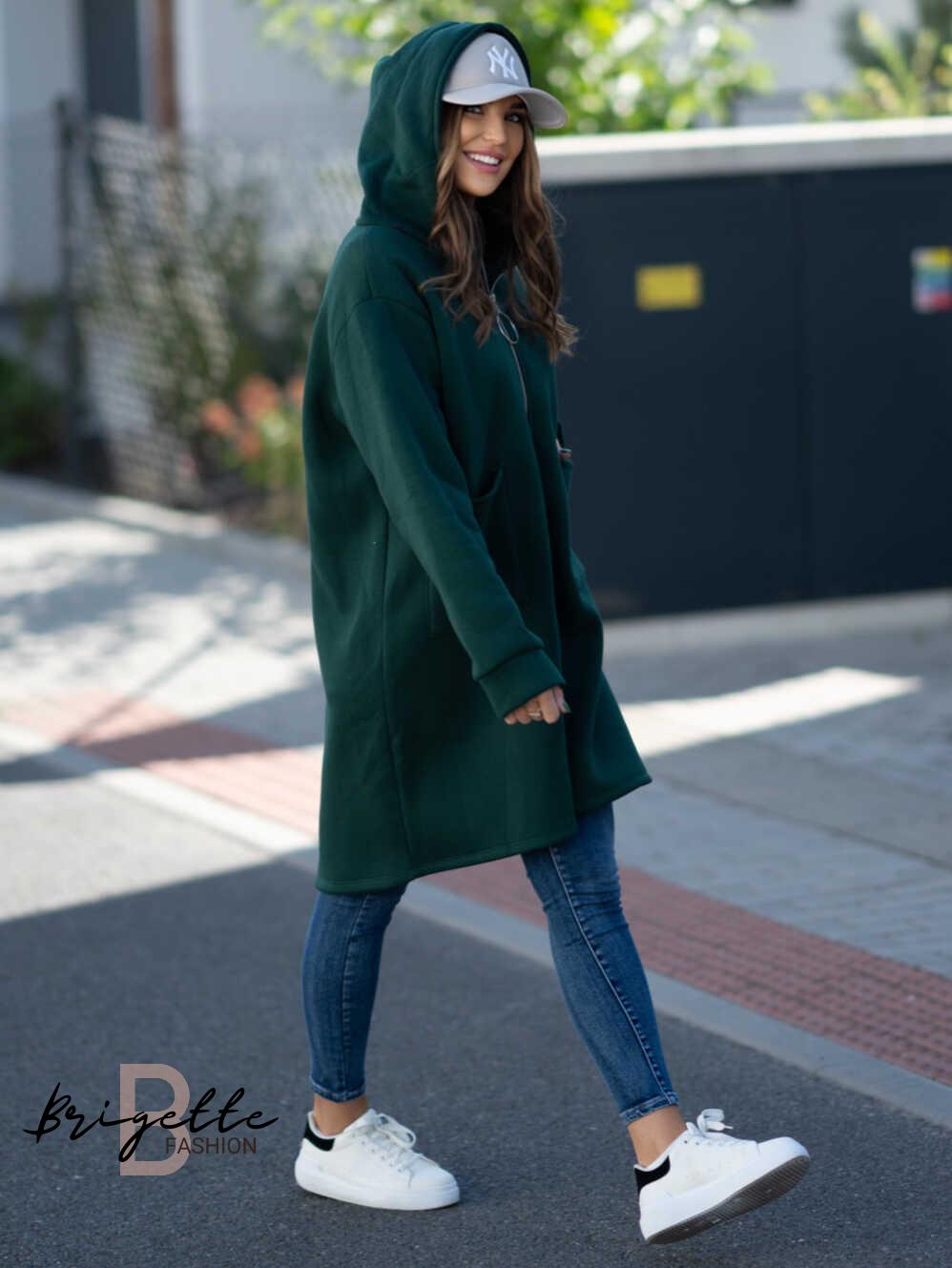Oversize mikina na zip smaragdová
