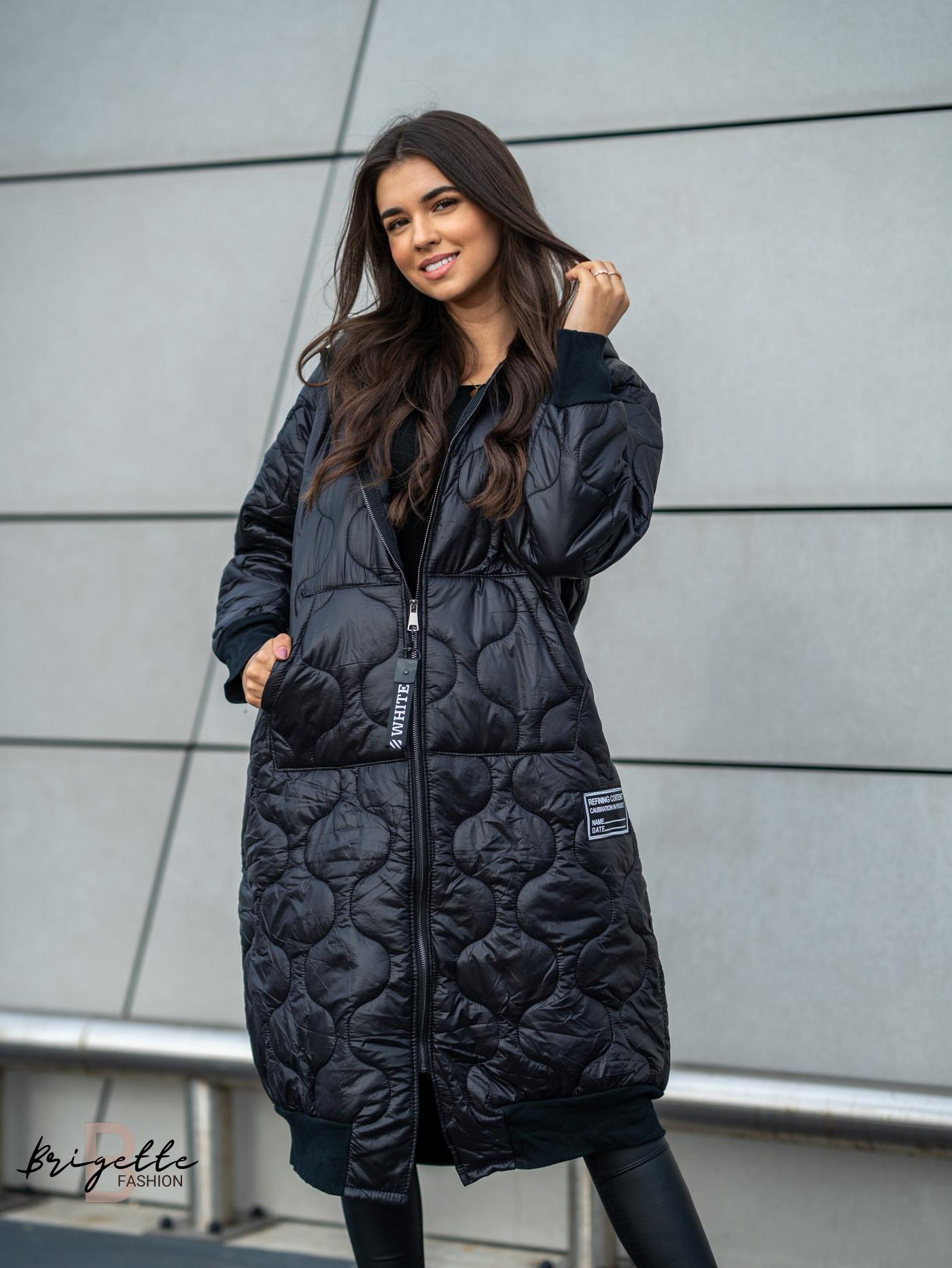 Oversize dlouhá prošívaná bunda černá