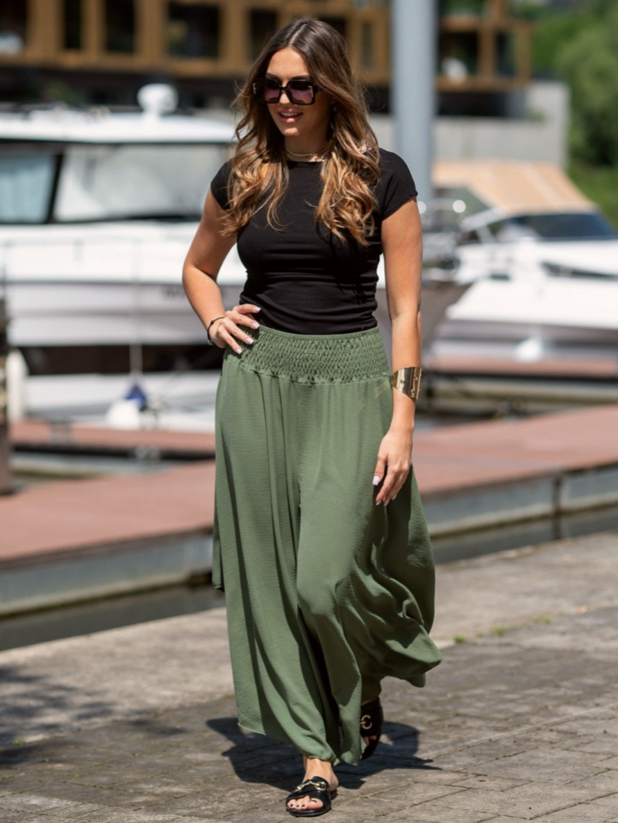 Volné kalhoty Summer khaki s výkrojem