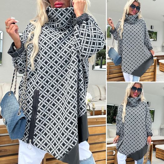 Tunika s nákrčníkem - oversize, lze nosit jako přechodový kabát