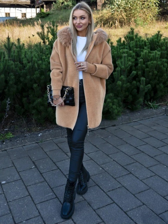 Kabát z alpaky na zip Bresso camel