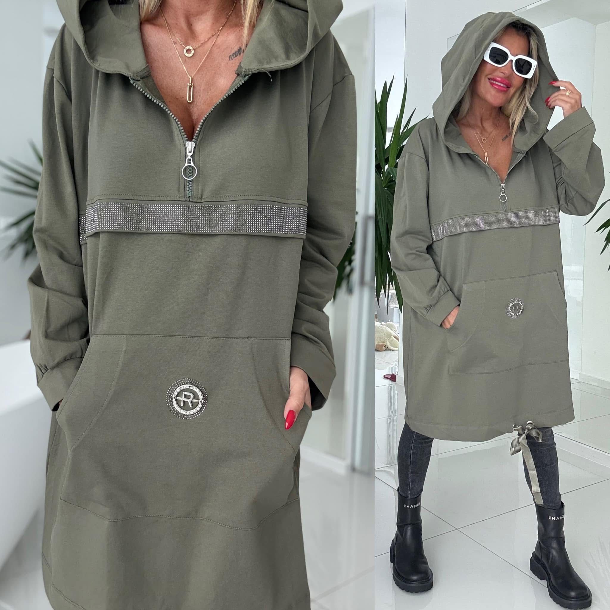 Mikinové šaty Cristallo khaki