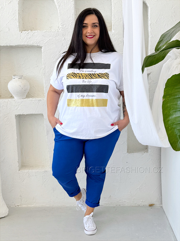 Tričko Plus size "Gold Lines" bílé