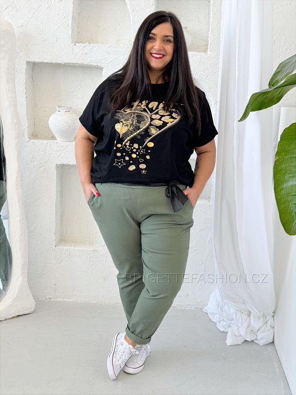 Tričko Plus size "Gold Heart" černé