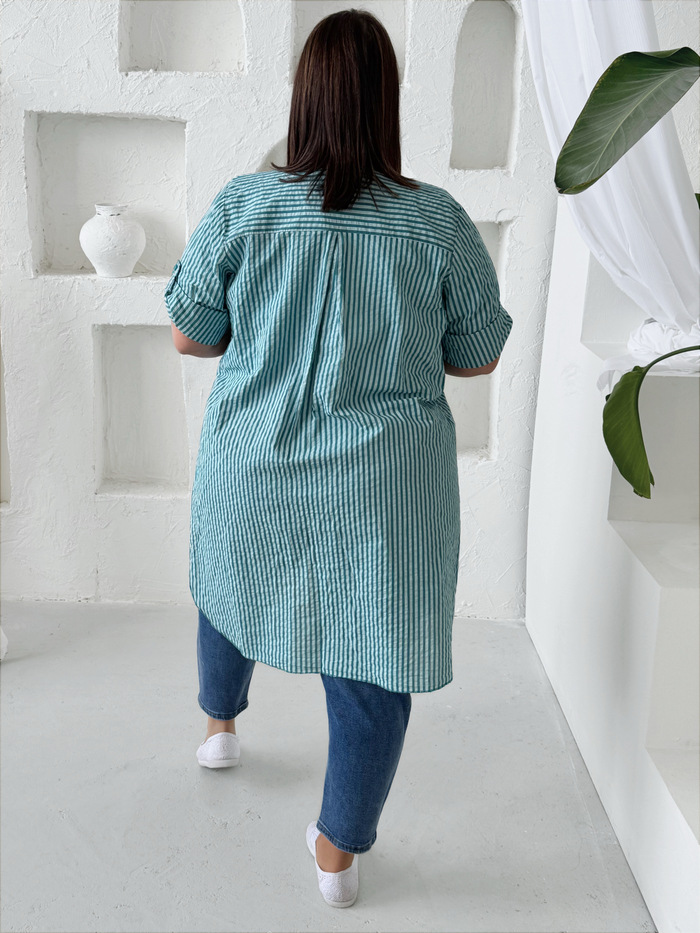 Prodloužená košile proužek tyrkysová