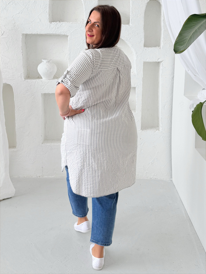 Prodloužená košile proužek khaki