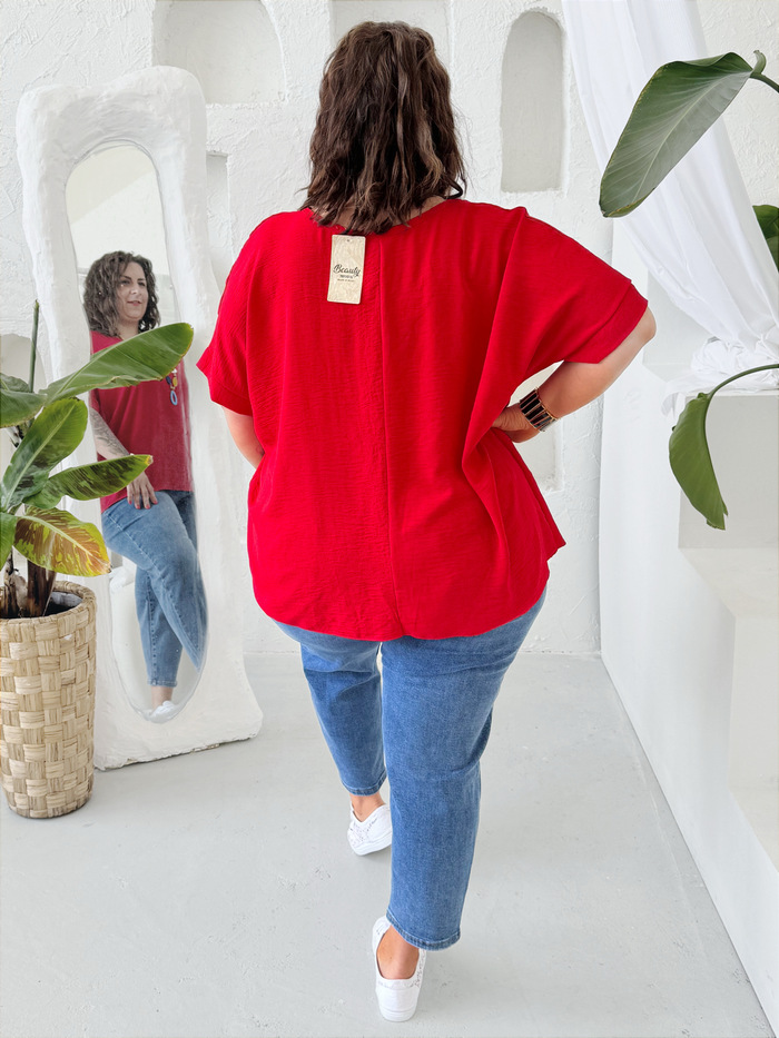 Oversize nemačkavá halenka Lima s náhrdelníkem červená